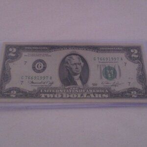 Two ($2.00) Dollar Bill Currency Seriesl # 1976# G 76691997 A in Protective Case